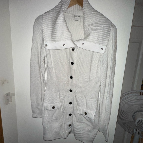 White Cardigan, with subtle silver shine beneath. - Picture 2 of 3